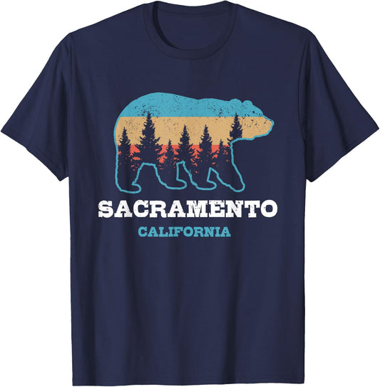 Sacramento California Vintage Bear Grizzly Nature Souvenir T-Shirt - T-Shirt | Navy