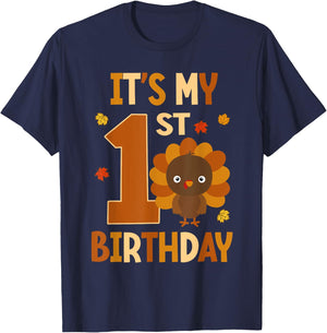 Its My 1st Birthday Turkey Themed First Birthday 1 Yrs Old T-Shirt - T-Shirt | Navy
