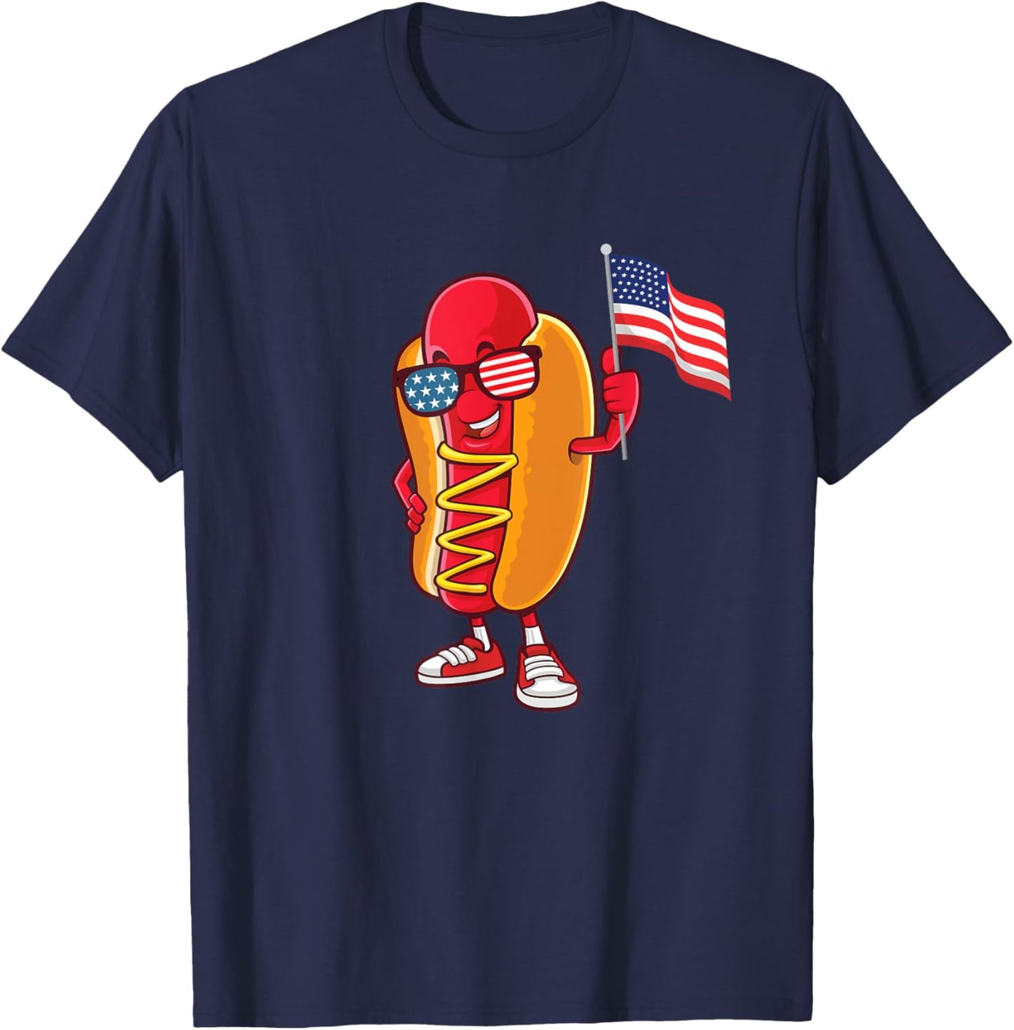 Patriotic Hot Dog - USA American Flag 4th of July Fourth T-Shirt - T-Shirt | Navy