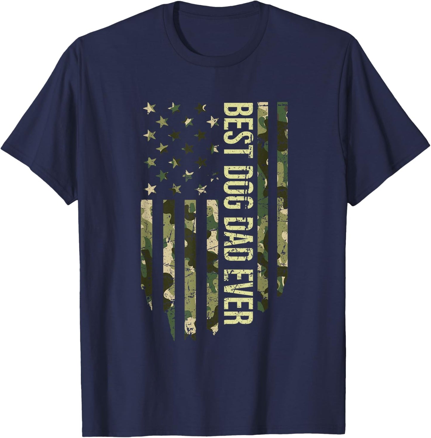 Retro Fathers Day Best Dog Dad Ever Camo American Flag Women Kids T-Shirt - T-Shirt | Navy