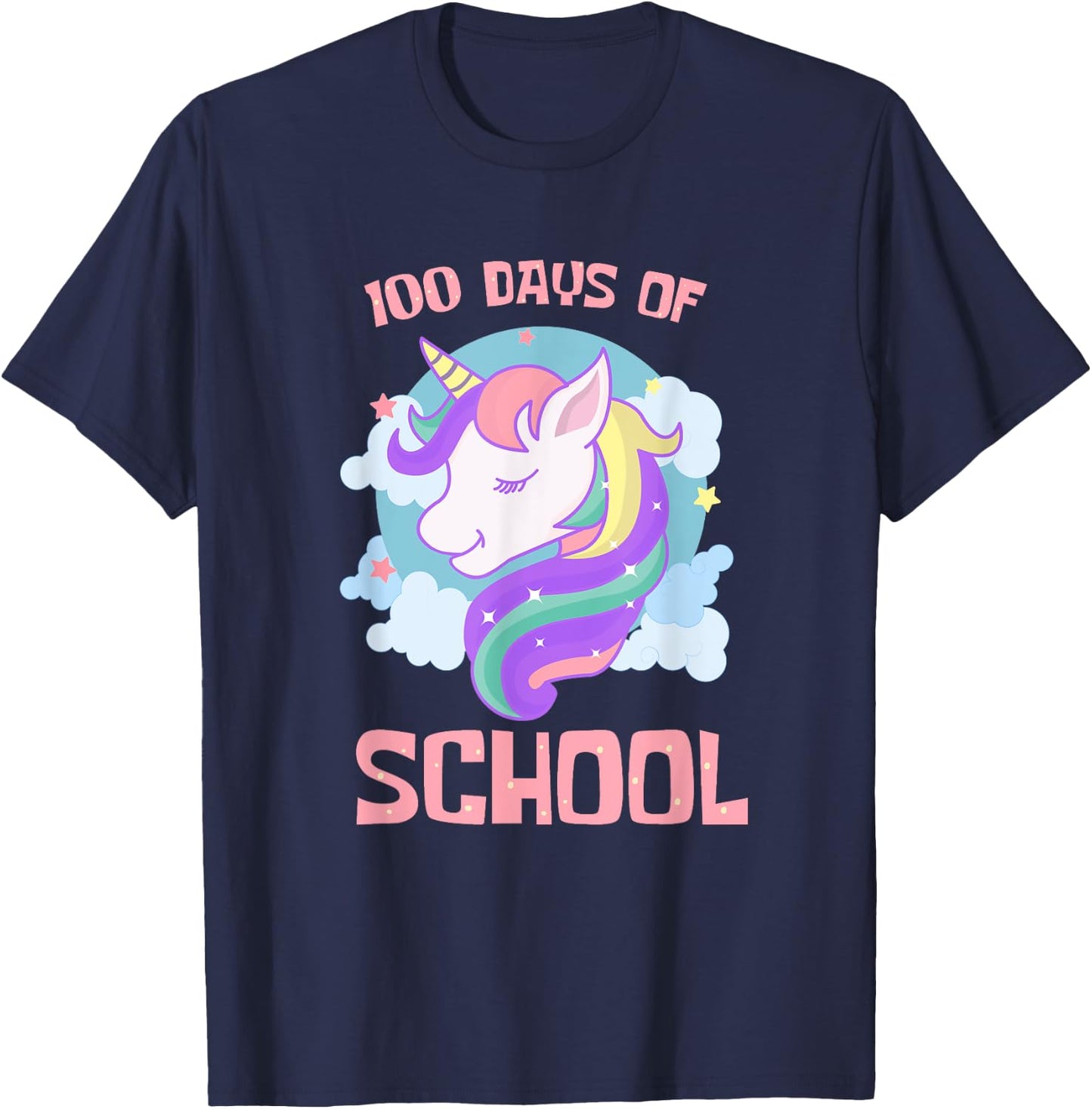 Unicorn 100 Days of School Magical 100th Day Girl Student T-Shirt - T-Shirt | Navy