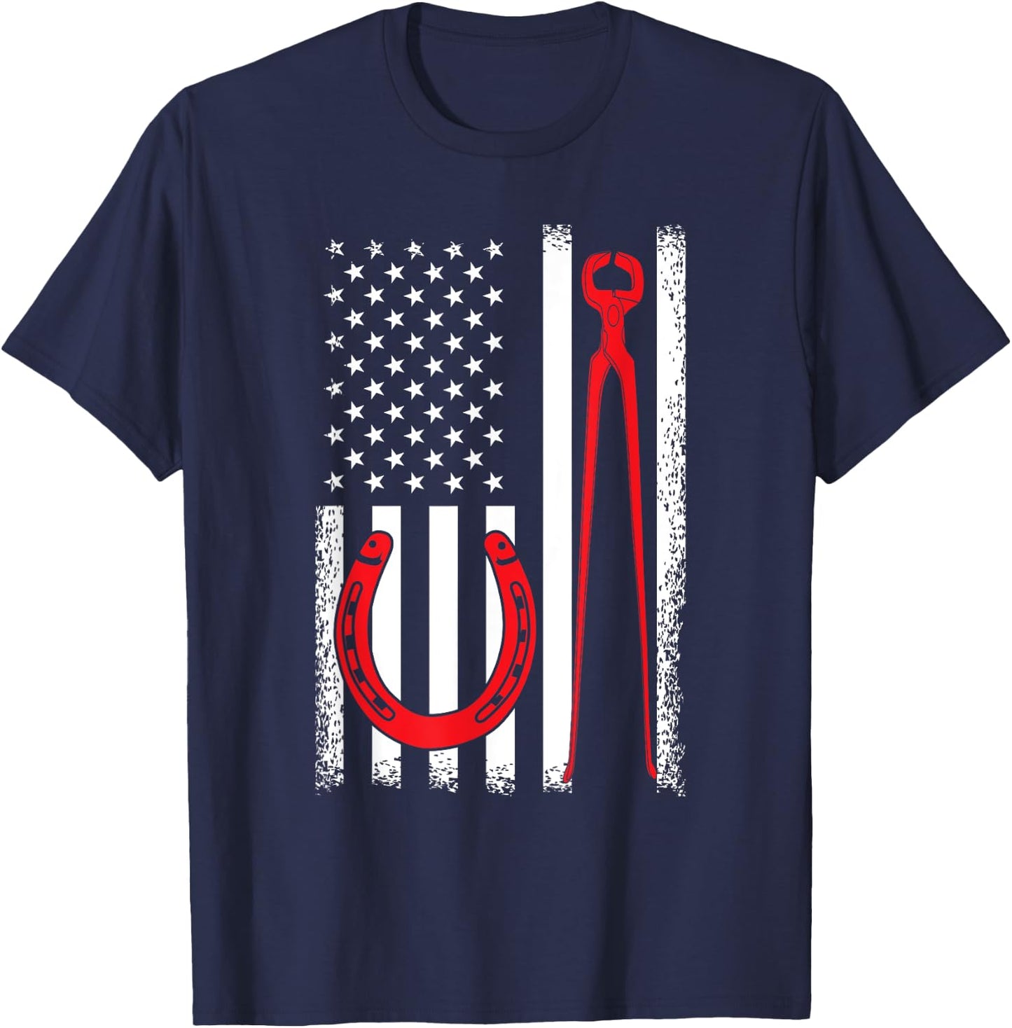 Farrier Patriot USA Flag Funny 4th Of July Horseshoeing Gift Women Girls Kids Men T-Shirt - T-Shirt | Navy