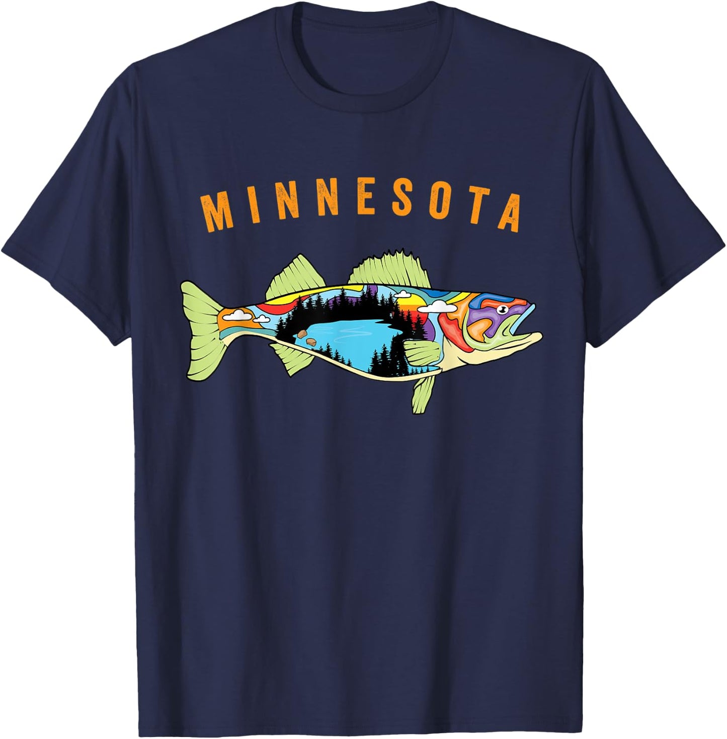 Unique Artistic Minnesota Walleye Fish Fisherman Gift T-Shirt - T-Shirt | Navy