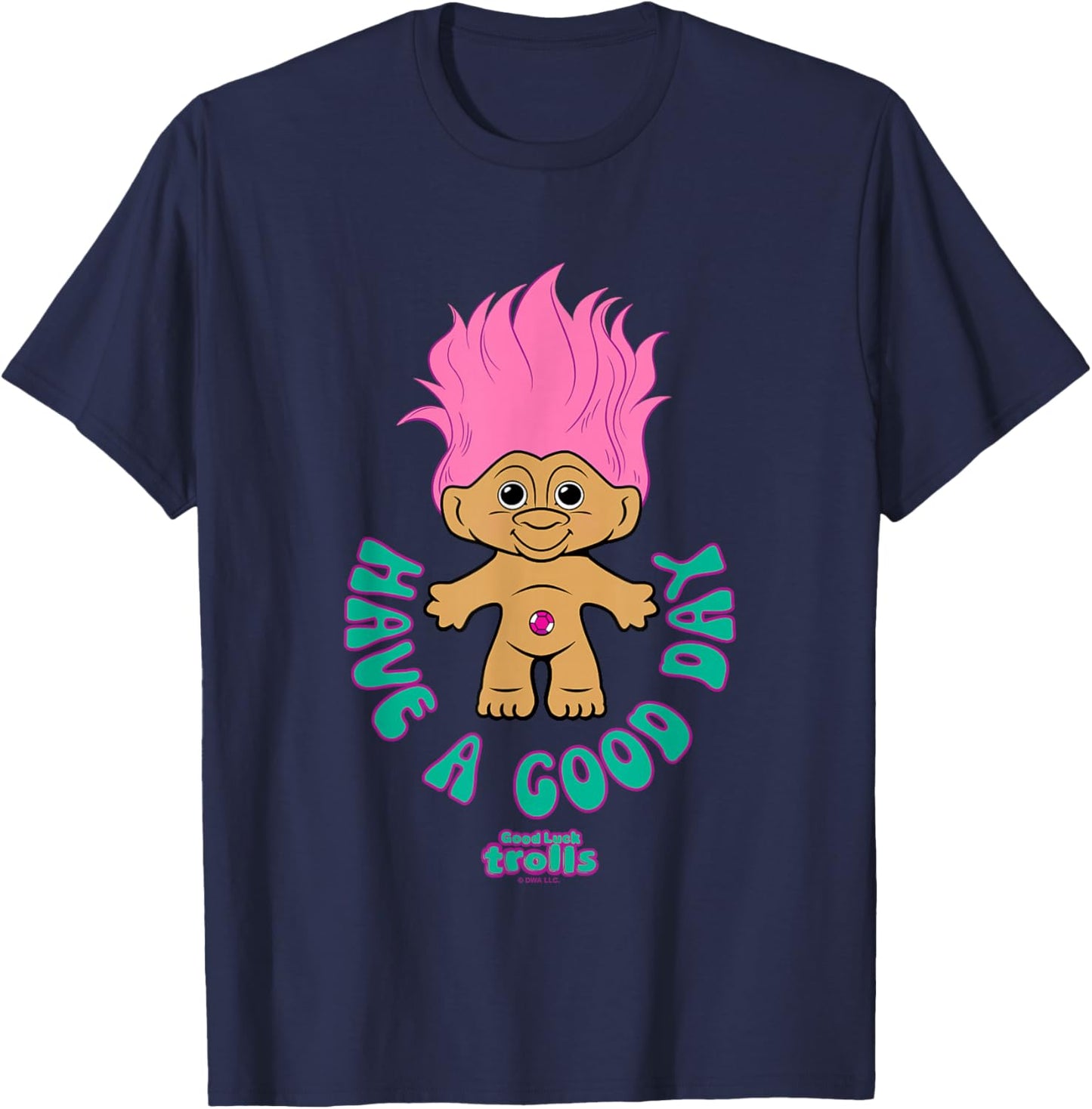 Good Luck Trolls Have A Good Day Cute Pink Troll Chest Logo T-Shirt - T-Shirt | Navy