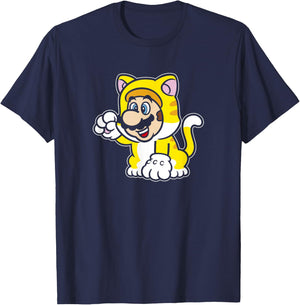 Super Mario 3D World Bowser's Fury Cat Mario Vintage Logo T-Shirt - T-Shirt | Navy
