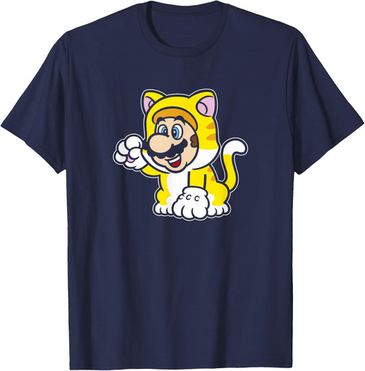 Super Mario 3D World Bowser's Fury Cat Mario Vintage Logo T-Shirt - T-Shirt | Navy
