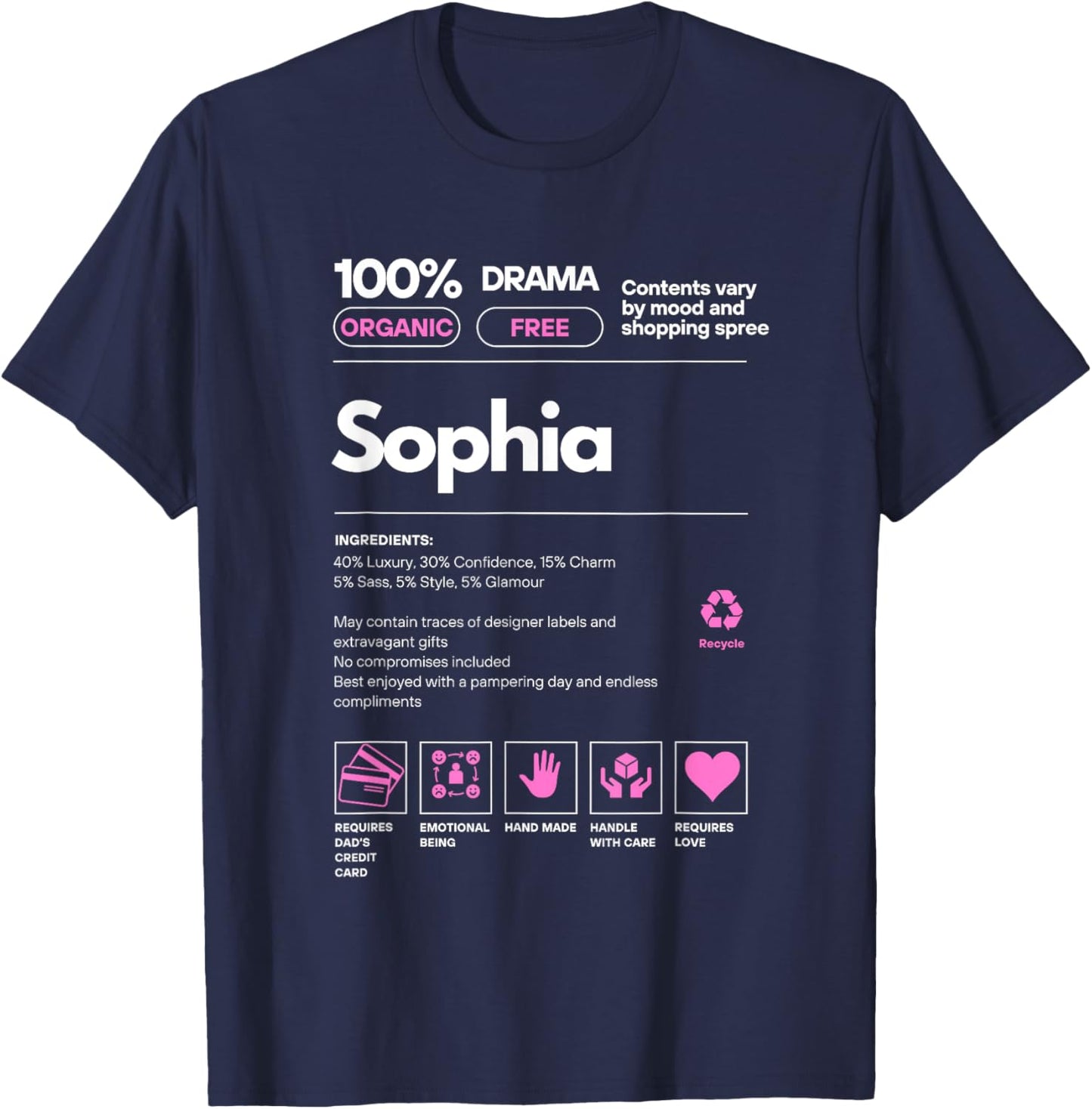 Sophia Name gift Sophia Sarcastic Nutrition Facts T-Shirt - T-Shirt | Navy
