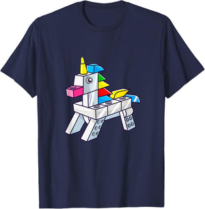 Unicorn Rainbow Master Builder Building Blocks Girls Kids T-Shirt - T-Shirt | Navy