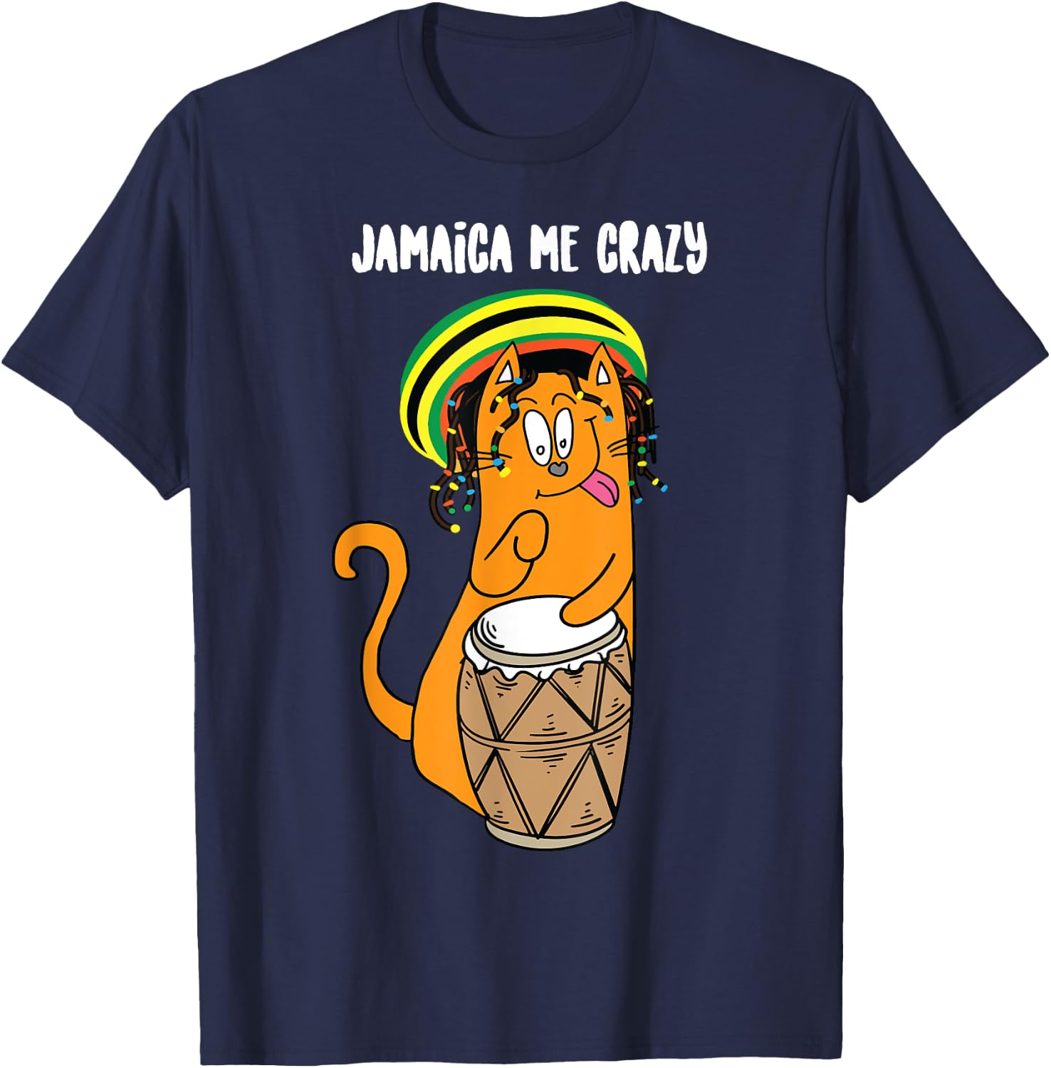 Funny Jamaica Me Crazy | Cute Jamaican Reggae Cat Gift Lover Women Girls Kids T-Shirt - T-Shirt | Navy