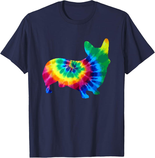 Corgi Tie Dye Vintage Hippie Dog Corgi T-Shirt - T-Shirt | Navy