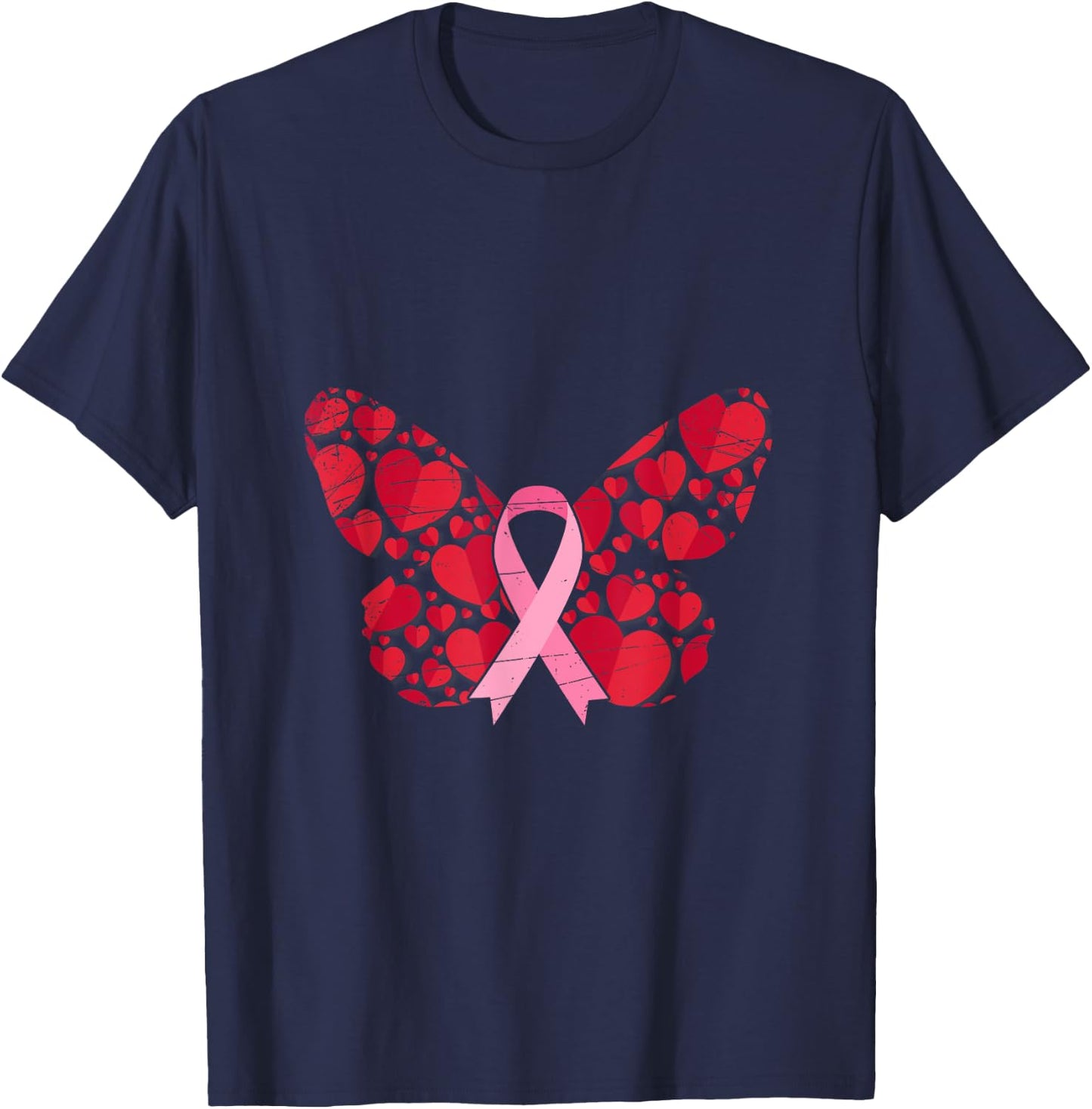 Cancer Survivor Butterfly Women Gift Breast Cancer Awareness T-Shirt - T-Shirt | Navy