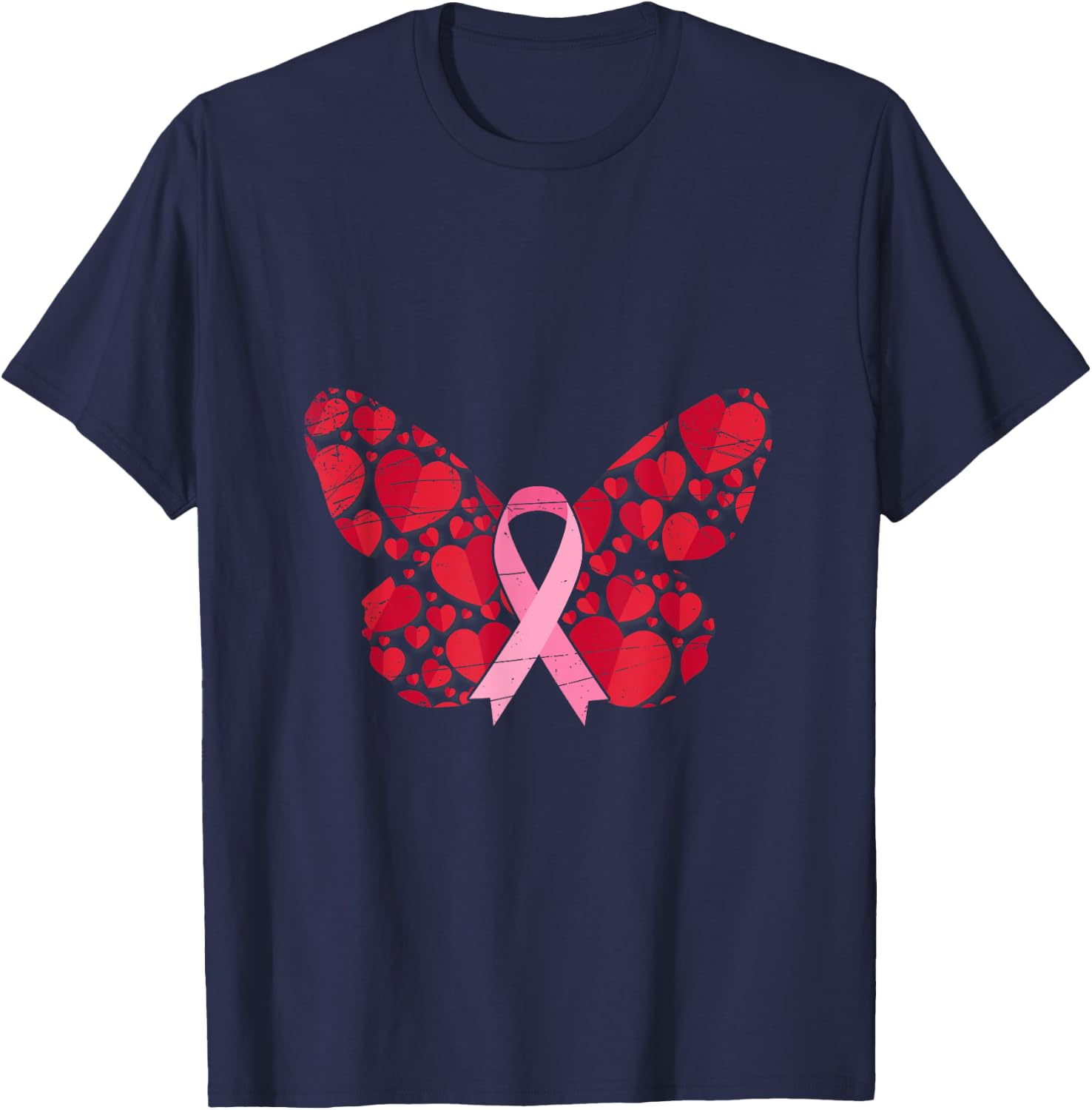 Cancer Survivor Butterfly Women Gift Breast Cancer Awareness T-Shirt - T-Shirt | Navy