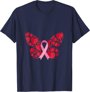 Cancer Survivor Butterfly Women Gift Breast Cancer Awareness T-Shirt - T-Shirt | Navy