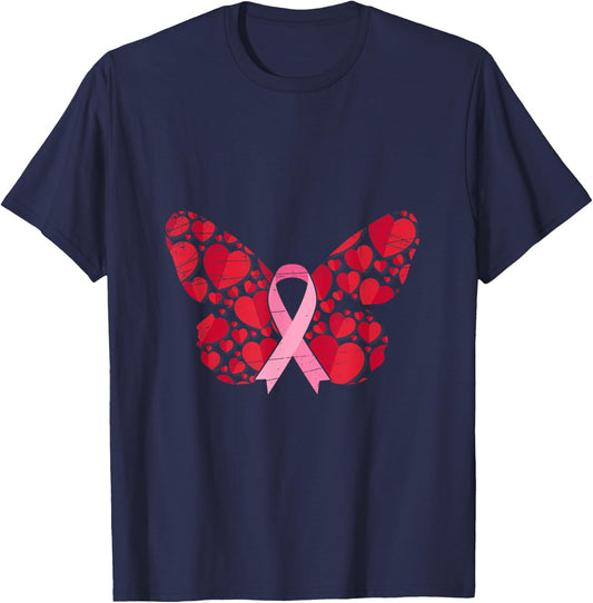 Cancer Survivor Butterfly Women Gift Breast Cancer Awareness T-Shirt - T-Shirt | Navy