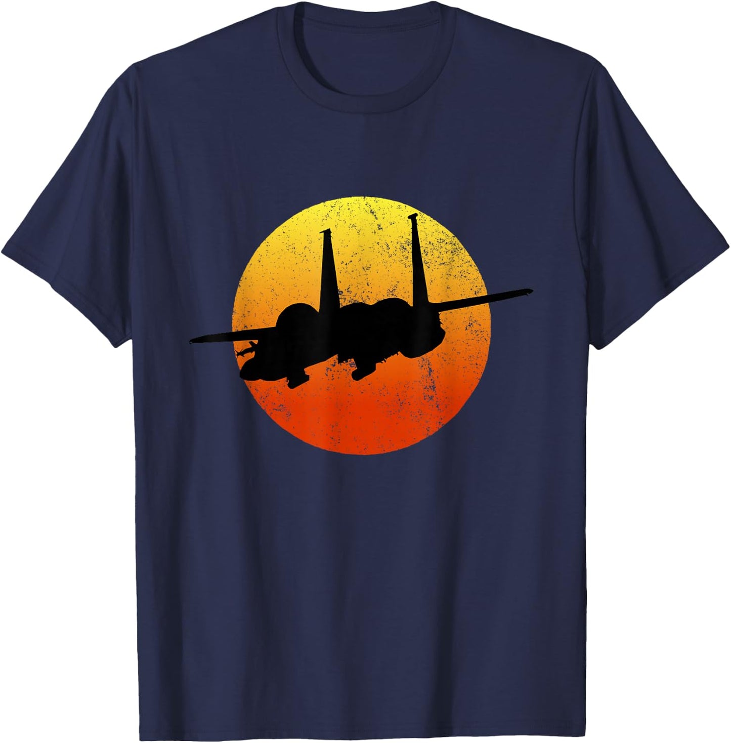 F-15 Eagle Silhouette Retro Sunset Jet Flies F15 T-Shirt - T-Shirt | Navy