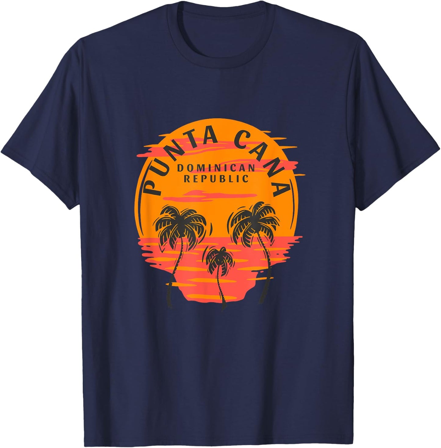 Retro Punta Cana Dominican Republic Palm Trees Sunset Skull T-Shirt - T-Shirt | Navy