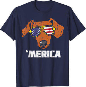 Dachshund Wiener American USA Flag 4th Of July Fourth Dog T-Shirt - T-Shirt | Navy