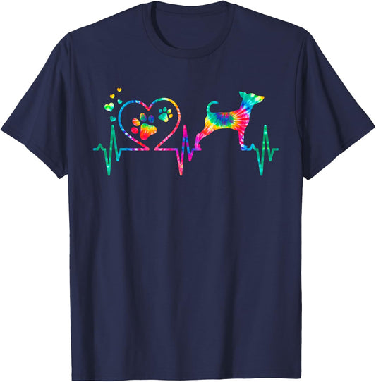 Min Pin Miniature Pinscher Mom Dad Heartbeat Tie Dye Gift T-Shirt - T-Shirt | Navy