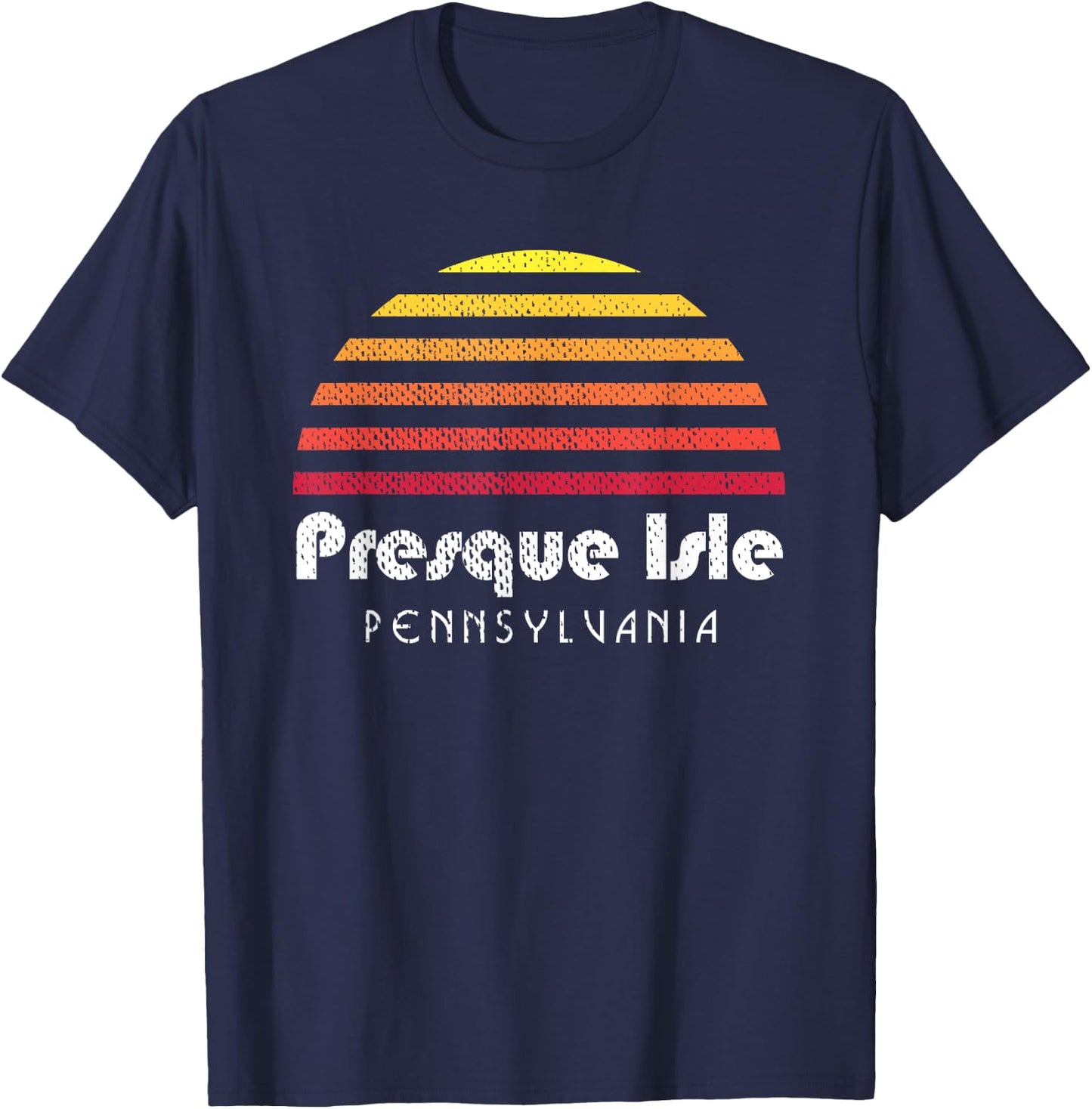 Presque Isle Erie Pa Sunset Retro T-Shirt - T-Shirt | Navy