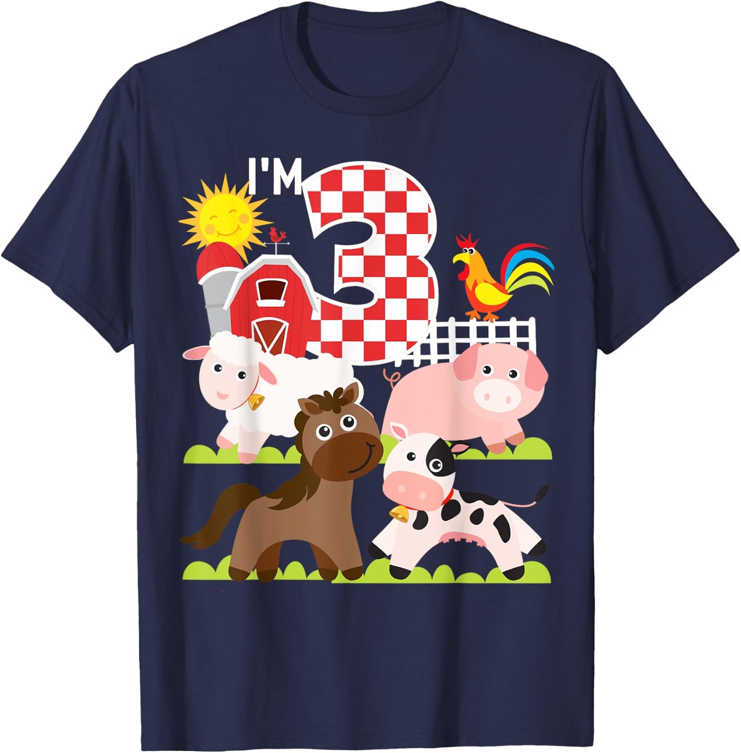Farm Animals Barnyard 3rd Birthday I'm 3 Year Old Toddler T-Shirt - T-Shirt | Navy