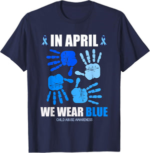 In April We Wear Blue Child Abuse Prevention Awareness Month T-Shirt - T-Shirt | Navy