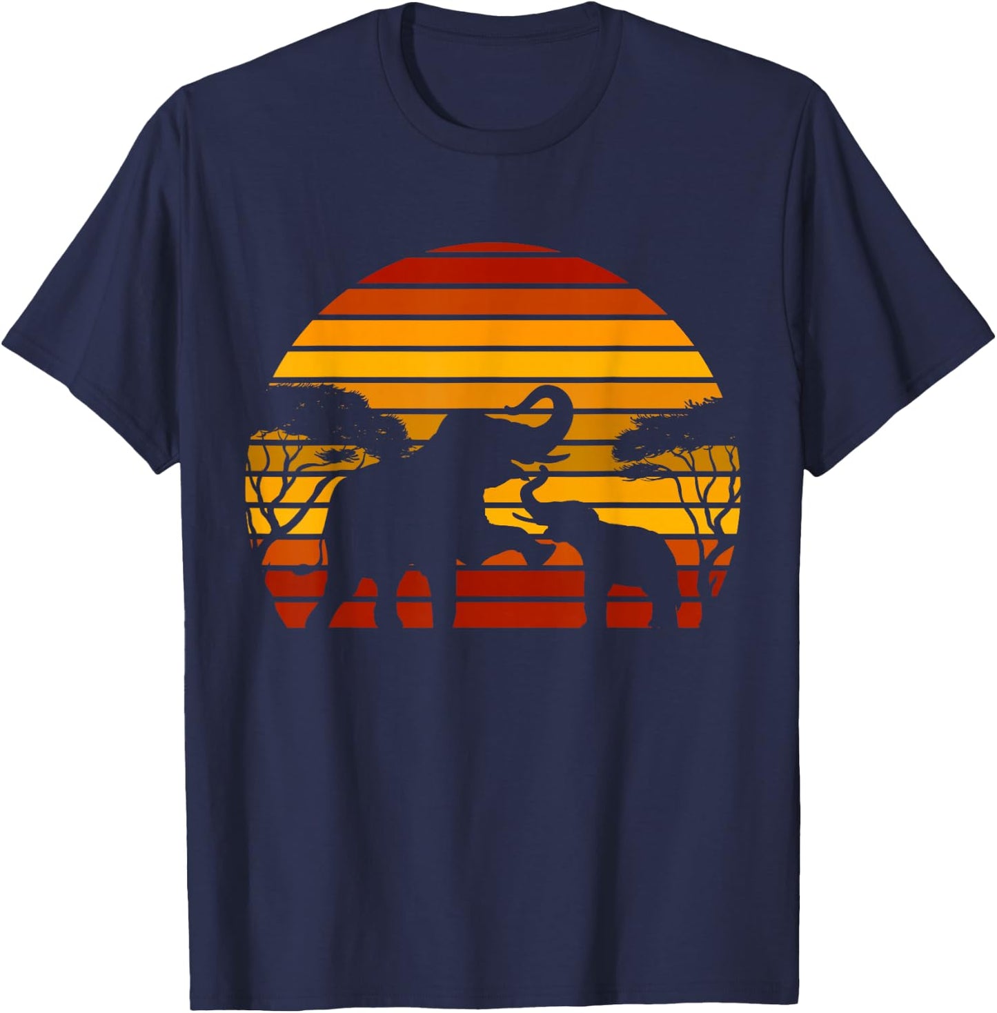 Retro Africa Savannah Zoo Animal Gift Animal Motif Elephant T-Shirt - T-Shirt | Navy