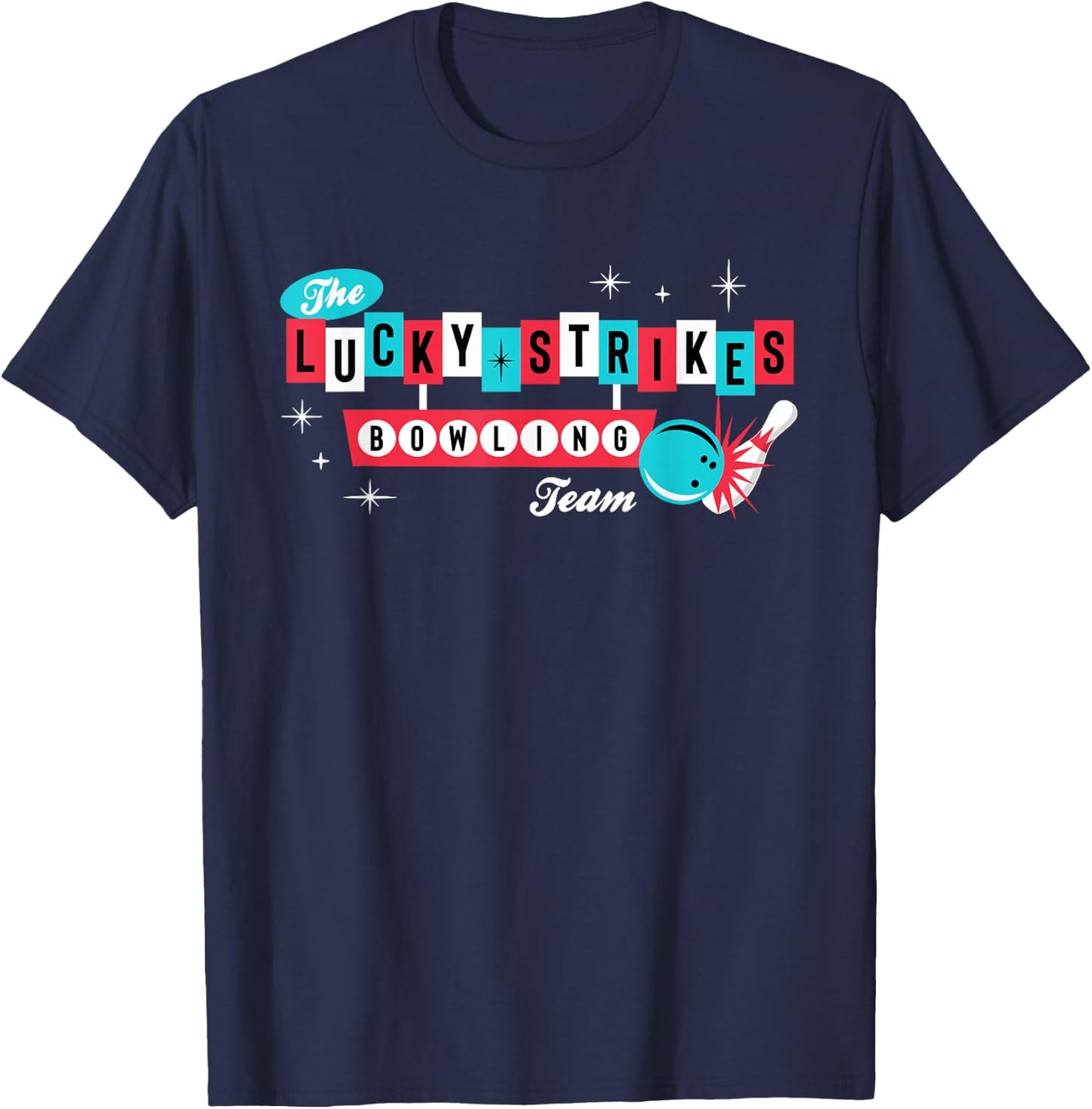 Lucky Strikes Bowling Team - Retro Men Women or Kids T-Shirt - T-Shirt | Navy