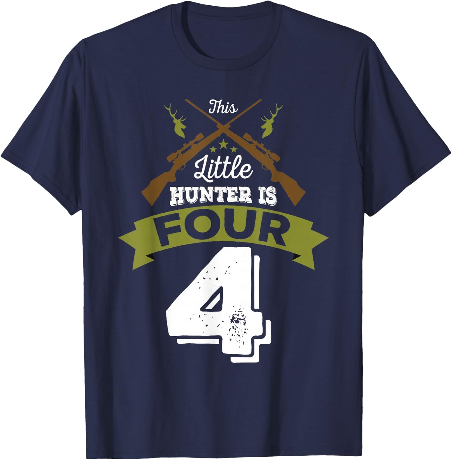 4th Birthday Deer Hunter Gift Boys Girls | 4 years old T-Shirt - T-Shirt | Navy