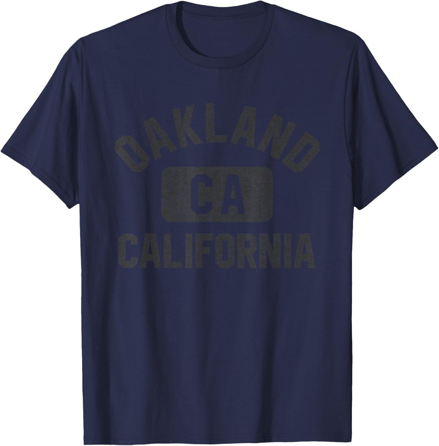 Oakland California Gym Style Distressed Black Print T-Shirt - T-Shirt | Navy