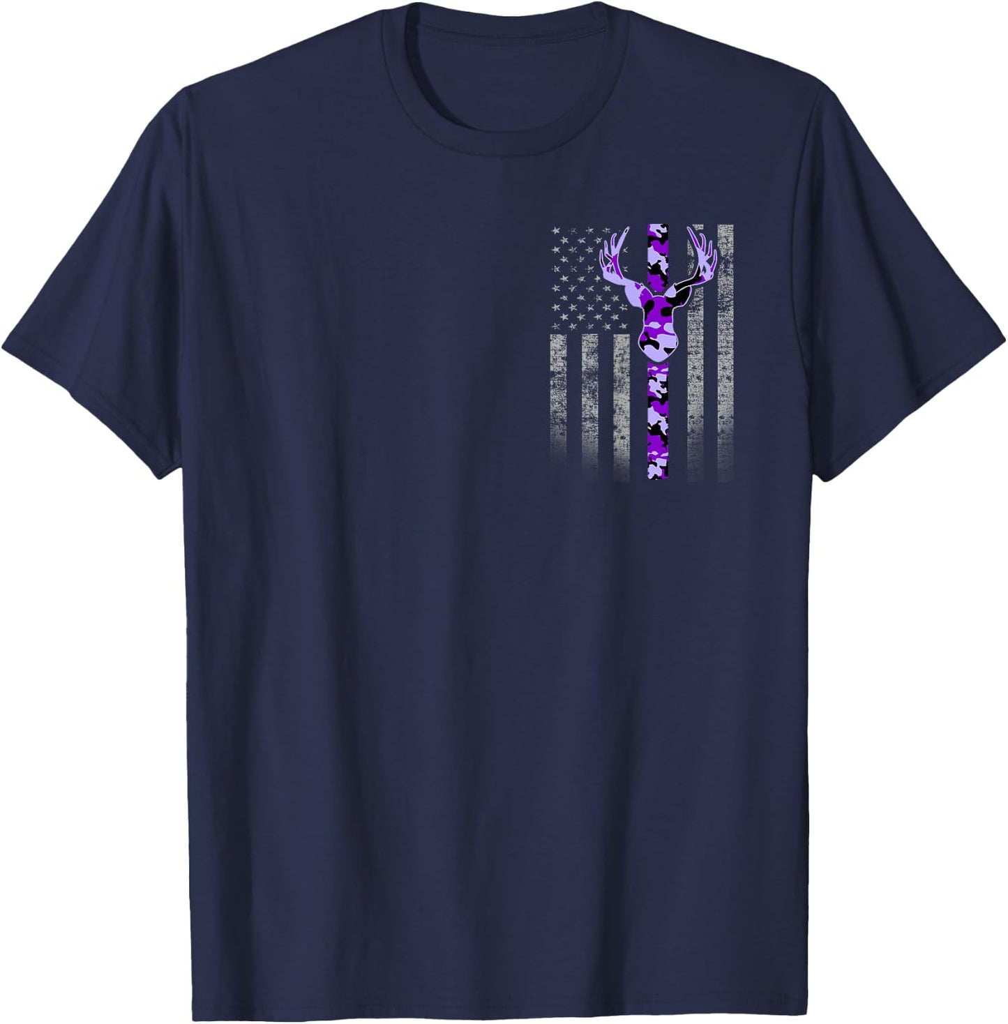 Deer Hunting Purple Camouflage Flag with Camo Deer Antlers T-Shirt - T-Shirt | Navy