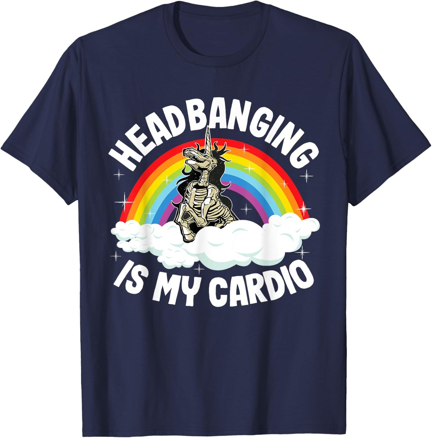 Headbanging Is My Cardio Funny Heavy Metal Unicorn T-Shirt - T-Shirt | Navy
