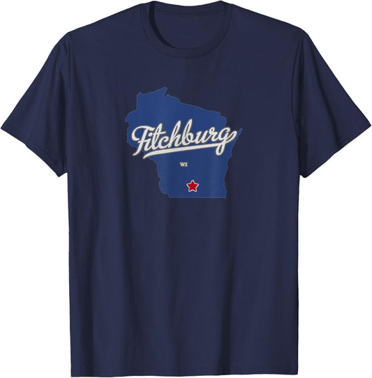 Fitchburg Wisconsin WI Map T-Shirt - T-Shirt | Navy
