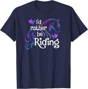 Horse Lover I'D RATHER BE RIDING Equestrian Equine Sports T-Shirt - T-Shirt | Navy
