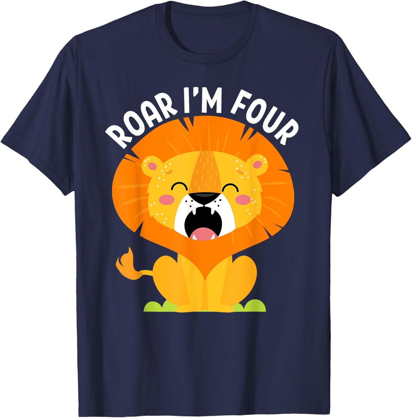 Roar I'm 4 4th Birthday Roaring Lion Safari Jungle Animal T-Shirt - T-Shirt | Navy