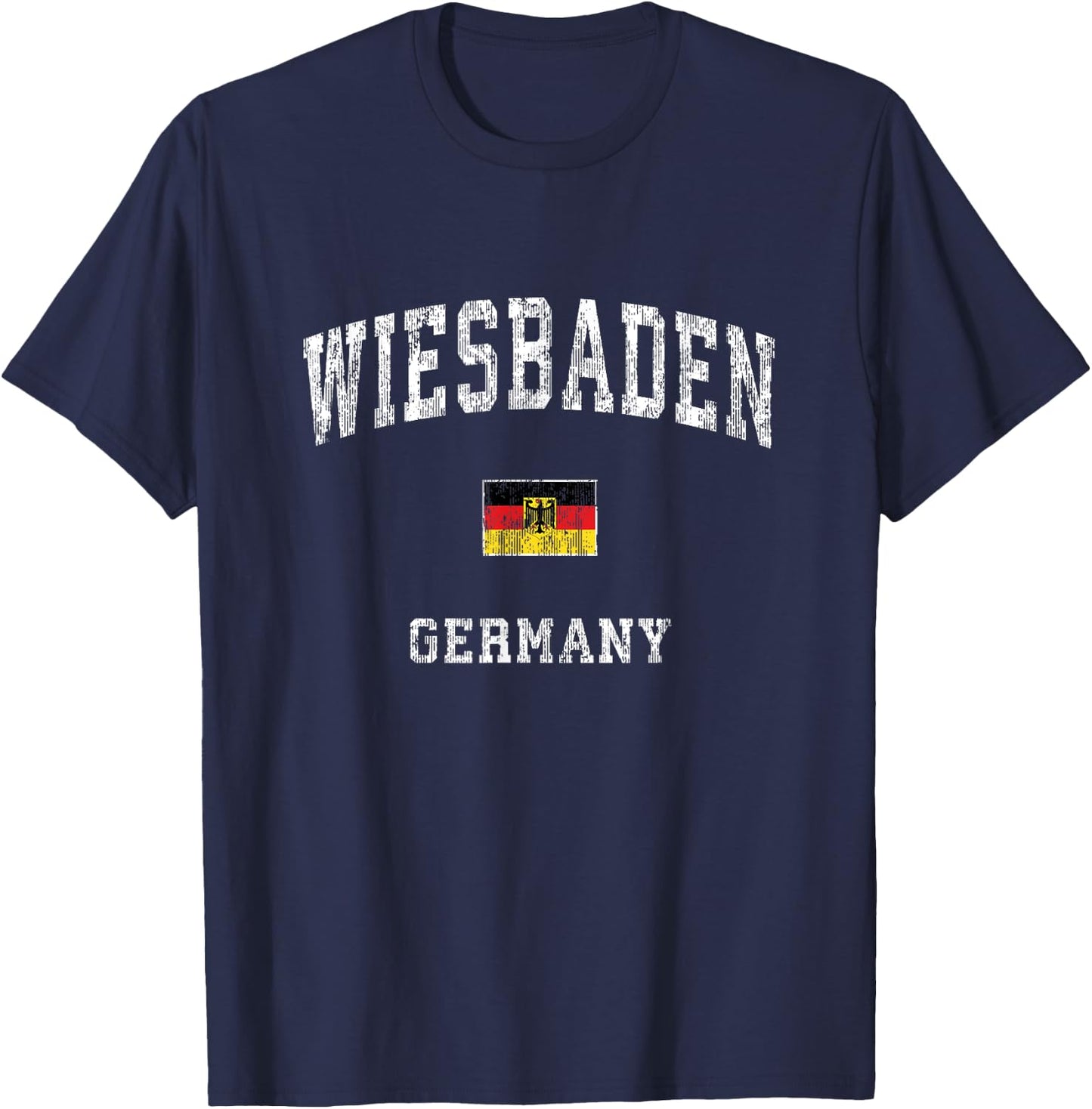 Wiesbaden Germany Vintage Athletic Sports Design T-Shirt - T-Shirt | Navy