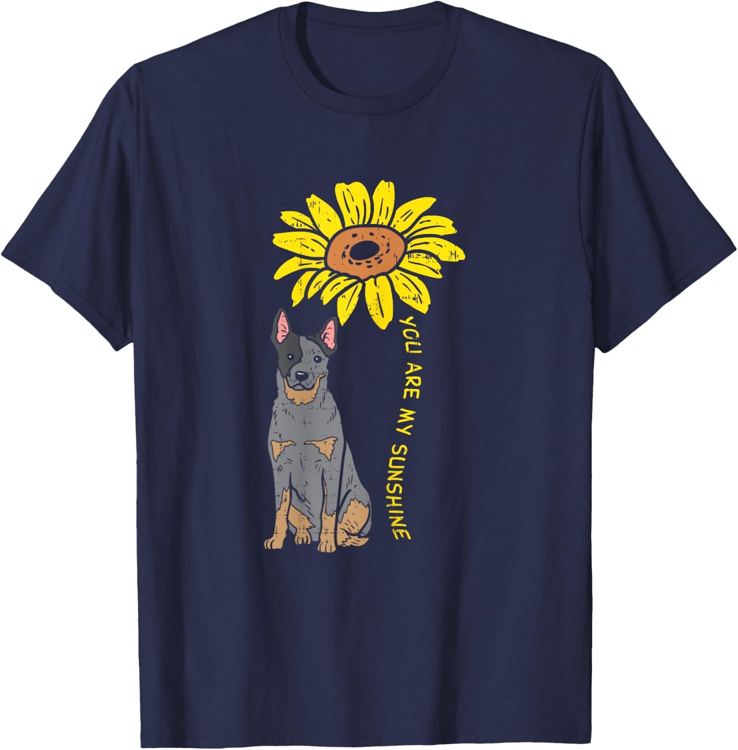 Sunflower Sunshine Heeler Animal Blue Red Cattle Dog Gift Women Girls Kids T-Shirt - T-Shirt | Navy