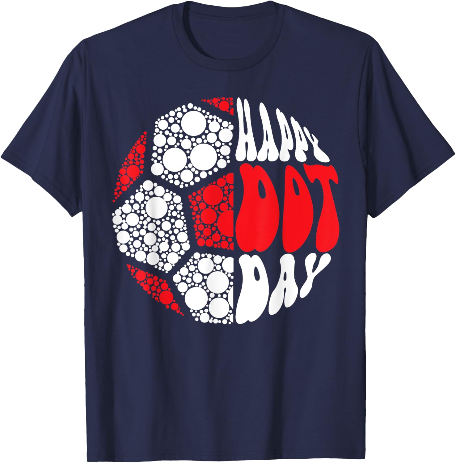 Retro Groovy Soccer Ball With Polka Dots Happy Dot Day Boy T-Shirt - T-Shirt | Navy