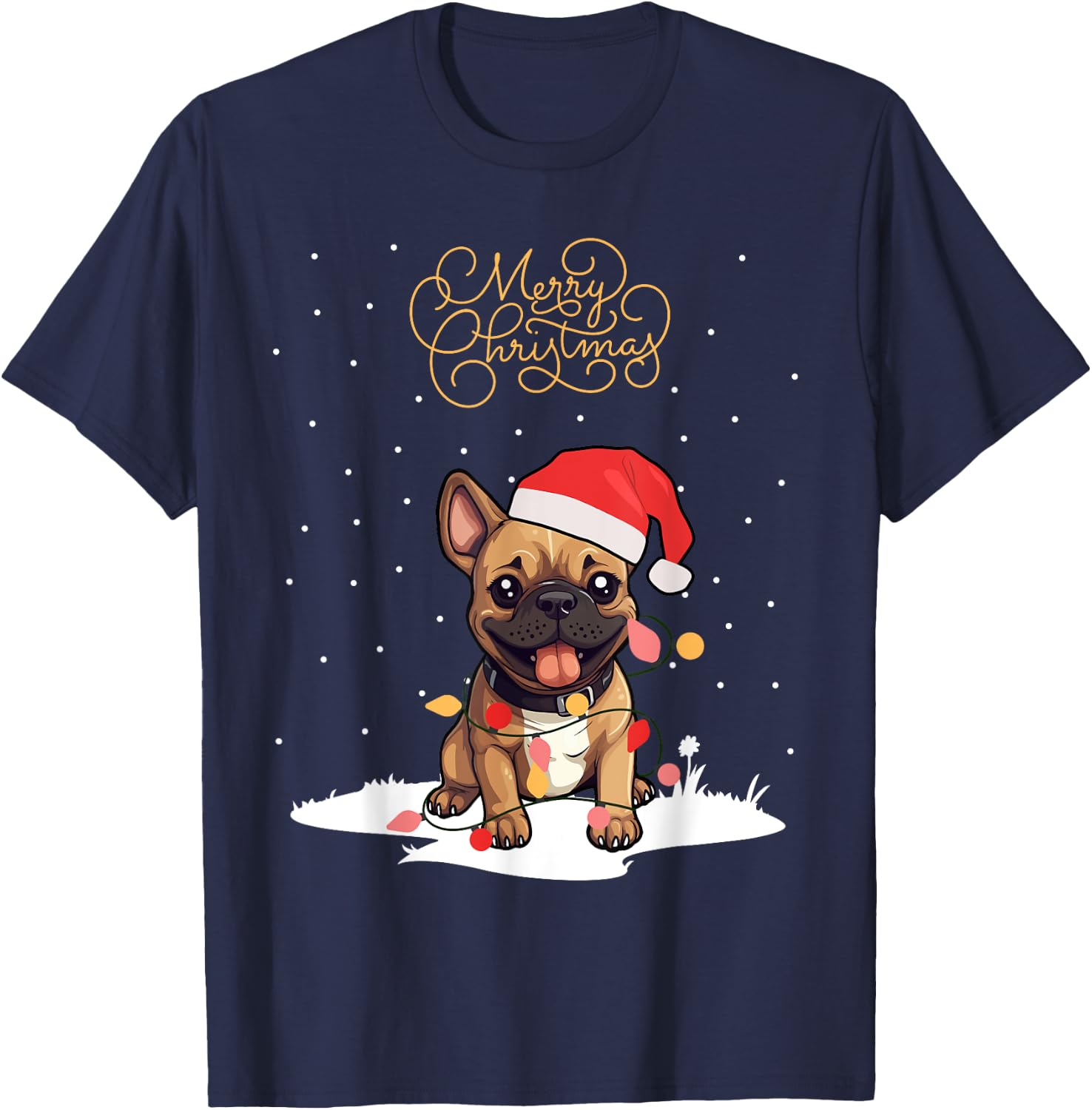 Santa Xmas Frenchie Merry Christmas French Bulldog Puppy Women Kids T-Shirt - T-Shirt | Navy