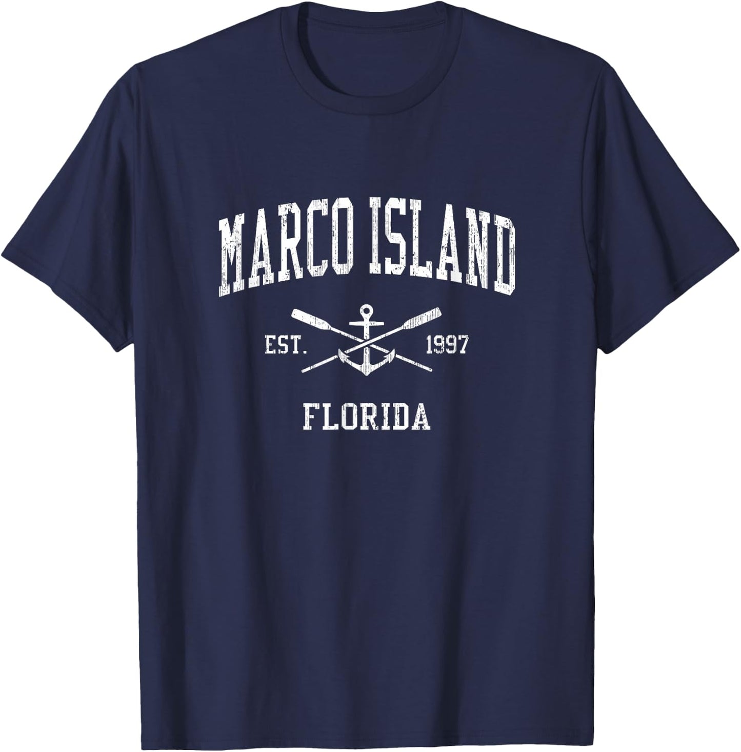 Marco Island FL Vintage Crossed Oars & Boat Anchor Sports T-Shirt - T-Shirt | Navy