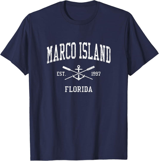 Marco Island FL Vintage Crossed Oars & Boat Anchor Sports T-Shirt - T-Shirt | Navy
