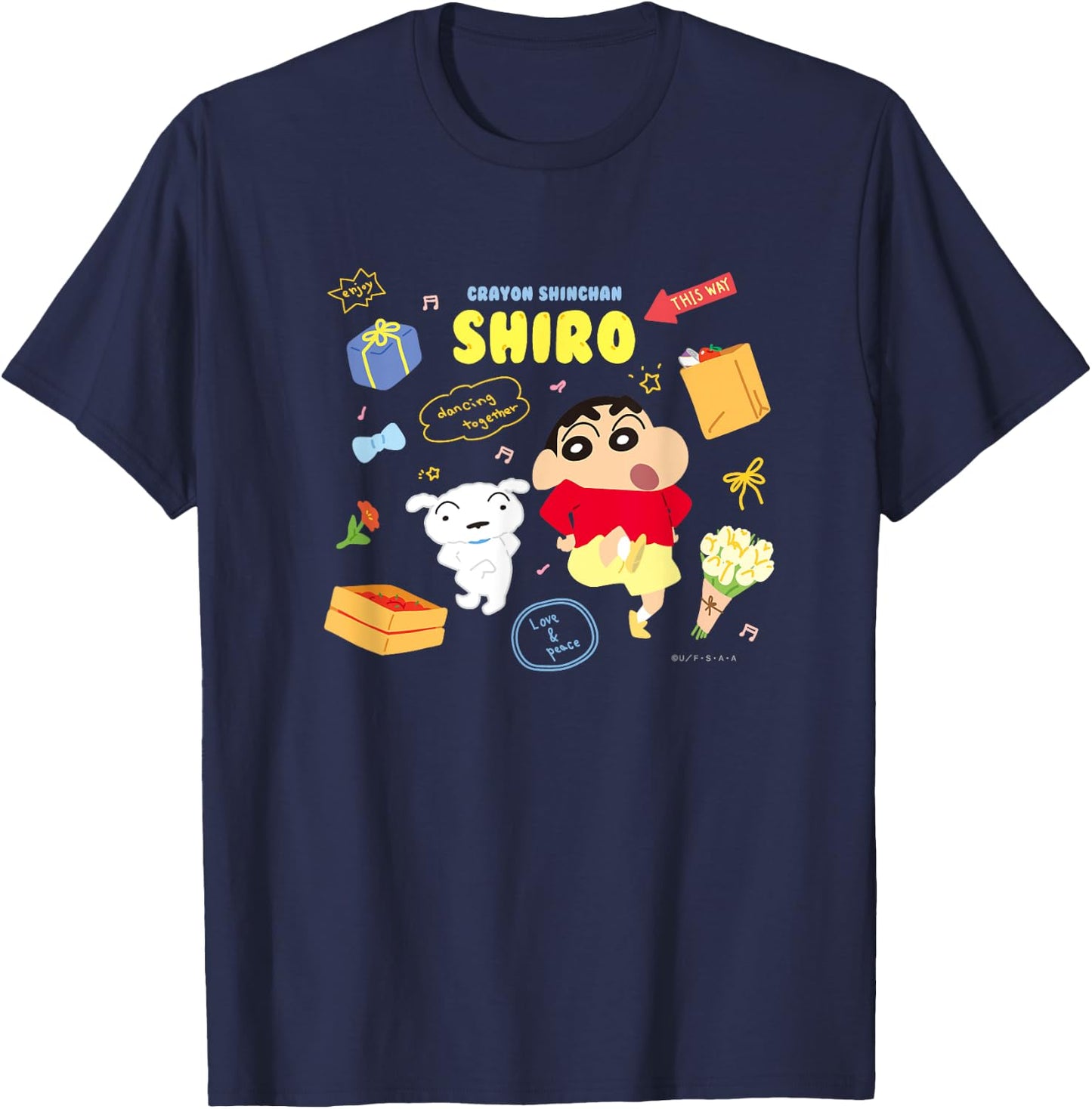 Crayon Shin-chan happy!Shiro Dance together T-Shirt - T-Shirt | Navy
