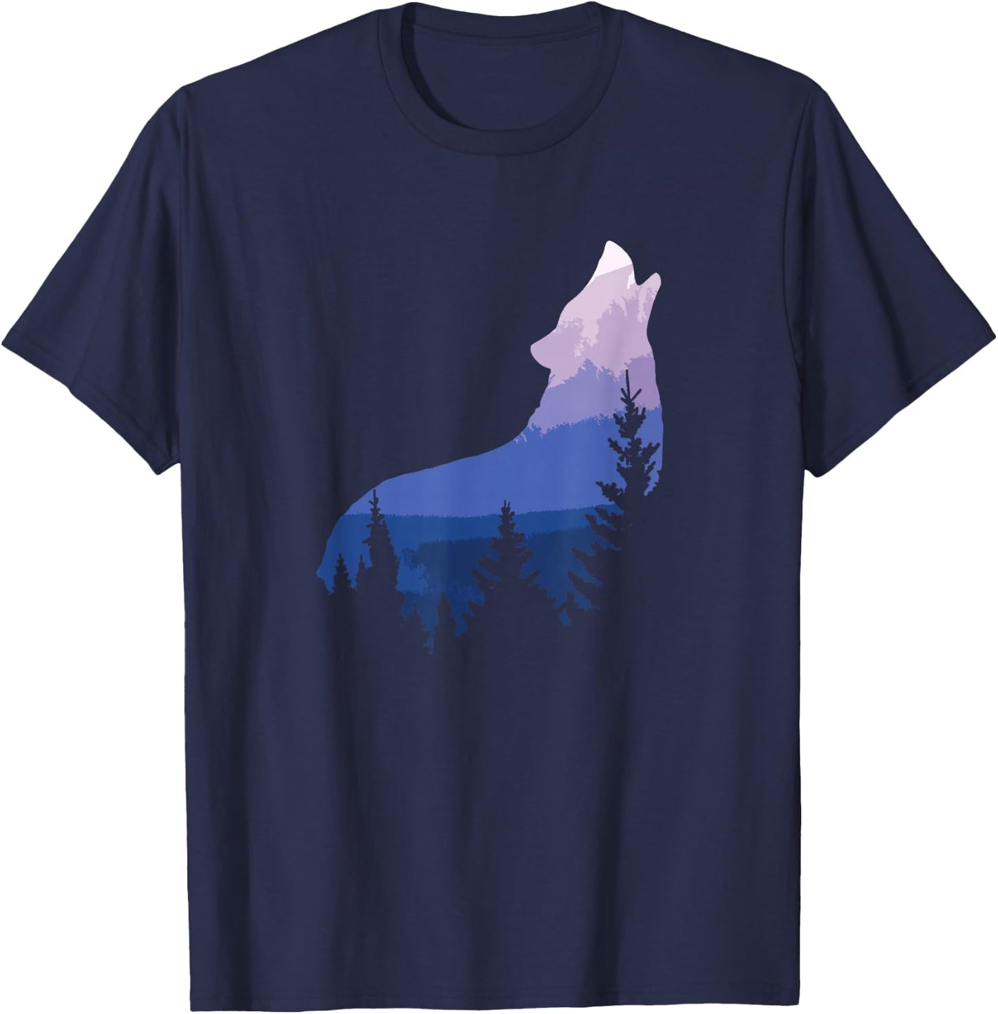 Wolf Silhouette Forest Mountain T-Shirt - T-Shirt | Navy