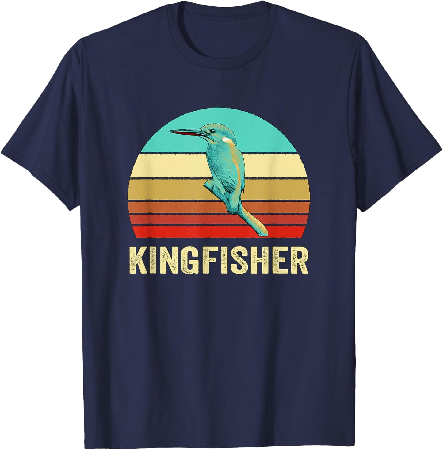 Vintage Retro Style Sunset Kingfisher T-Shirt - T-Shirt | Navy