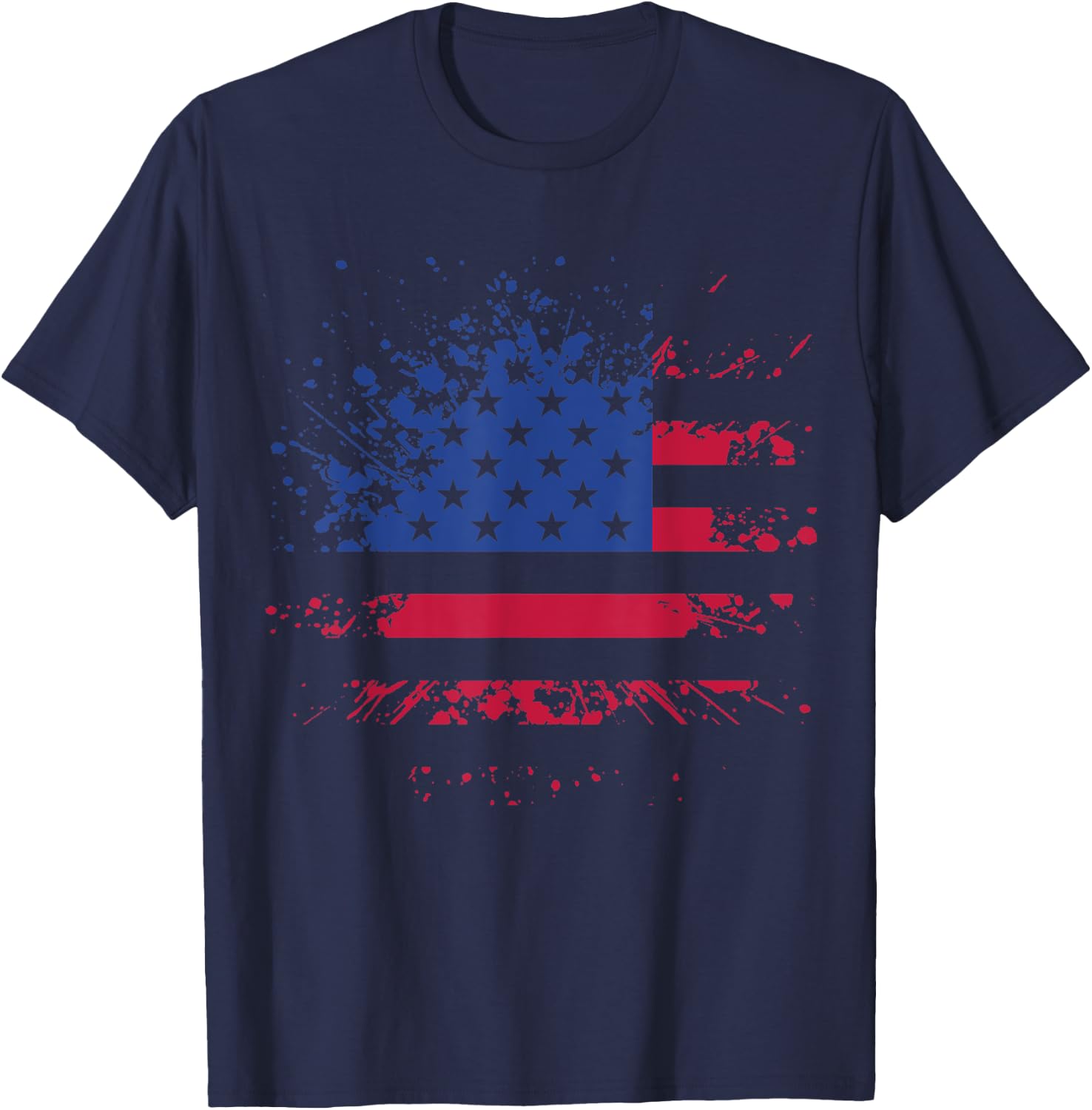 Abstract Patriotic American Flag Grunge Splatter Graphic Women Kids Men T-Shirt - T-Shirt | Navy