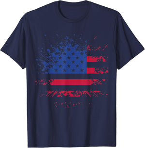 Abstract Patriotic American Flag Grunge Splatter Graphic Women Kids Men T-Shirt - T-Shirt | Navy