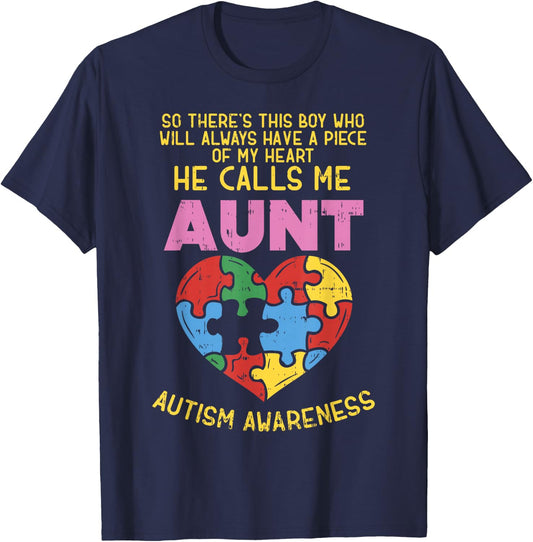 Autism Awareness Aunt Shirt Boy Piece of My Heart Auntie T-Shirt - T-Shirt | Navy
