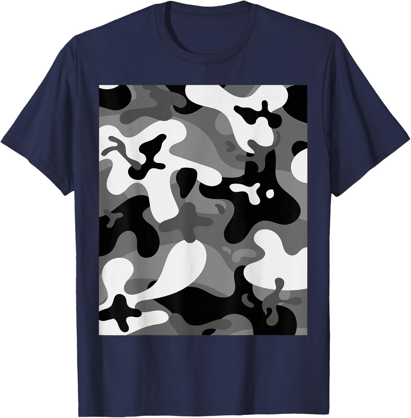 Grey Black White Camouflage Army Military Soldier Camouflage T-Shirt - T-Shirt | Navy