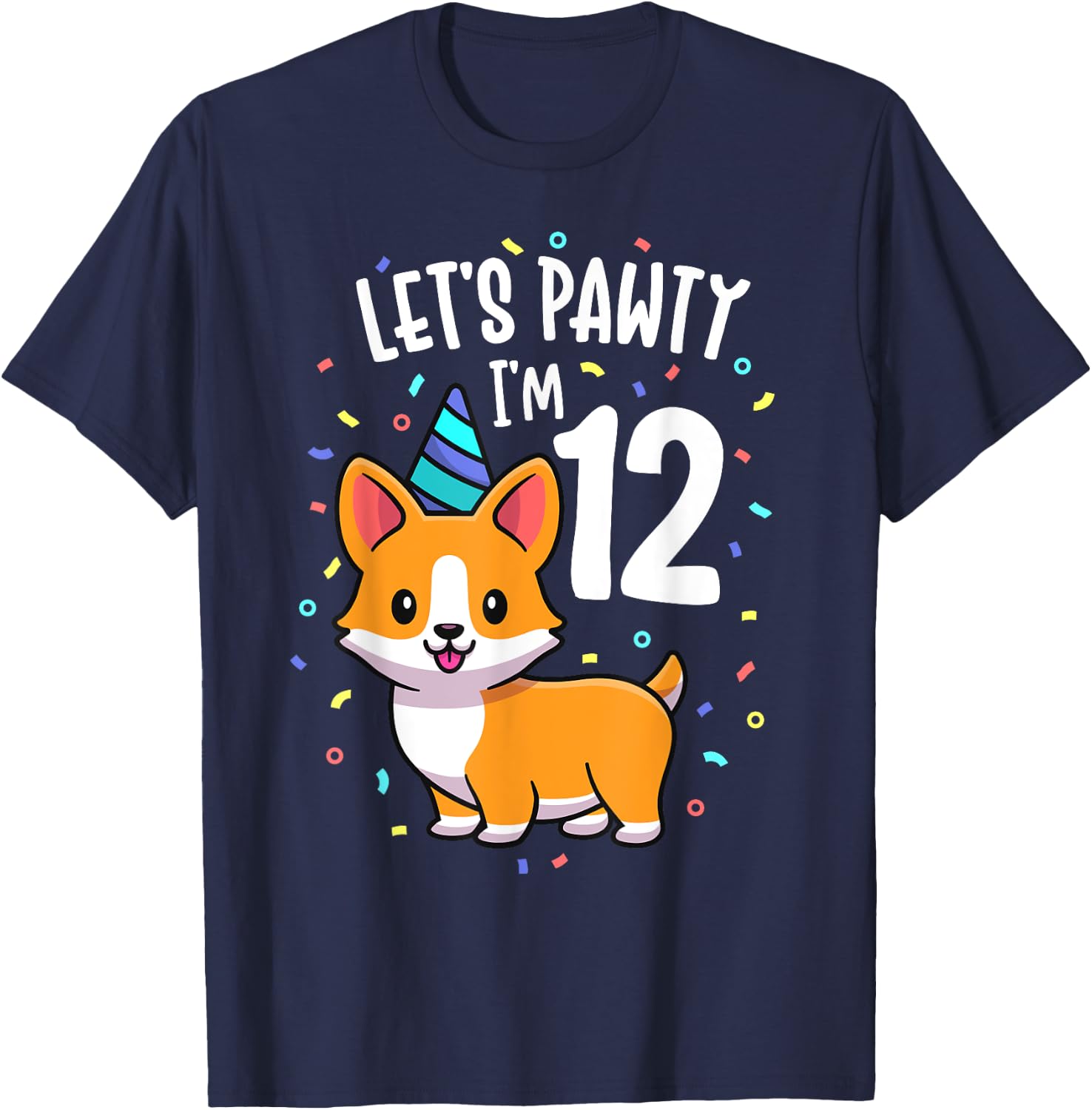 12 Years Old Corgi Dog Lover 12th Birthday Party Outfit Kid T-Shirt - T-Shirt | Navy