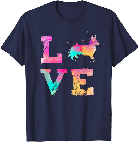 Colorful Watercolor Paint Cardigan Welsh Corgi Dog T-Shirt - T-Shirt | Navy
