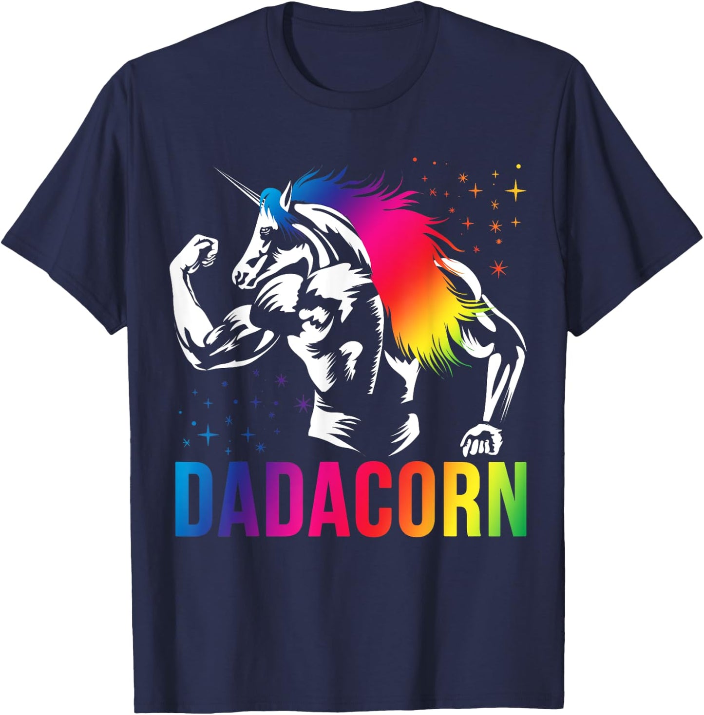 Dadacorn Muscle Fathers Day Joke Daddy Unicorn , Black, Small T-Shirt - T-Shirt | Navy